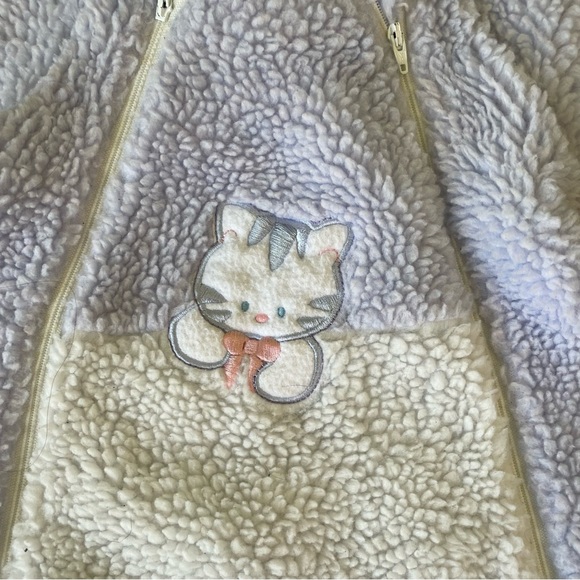 VINTAGE CUDDLE TIME FLEECE ONE PIECE CAT APPLIQUÉ ZIP UP OUTFIT SIZE 6/12 MONTHS - Picture 4 of 6